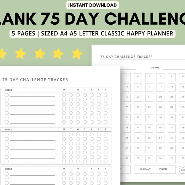 BLANK 75 Day Challenge, 75 Soft Challenge Track, 75 Hard Track Printable, 75 Medium Challenge, Fitness Track Printable, Daily Habit Tracker