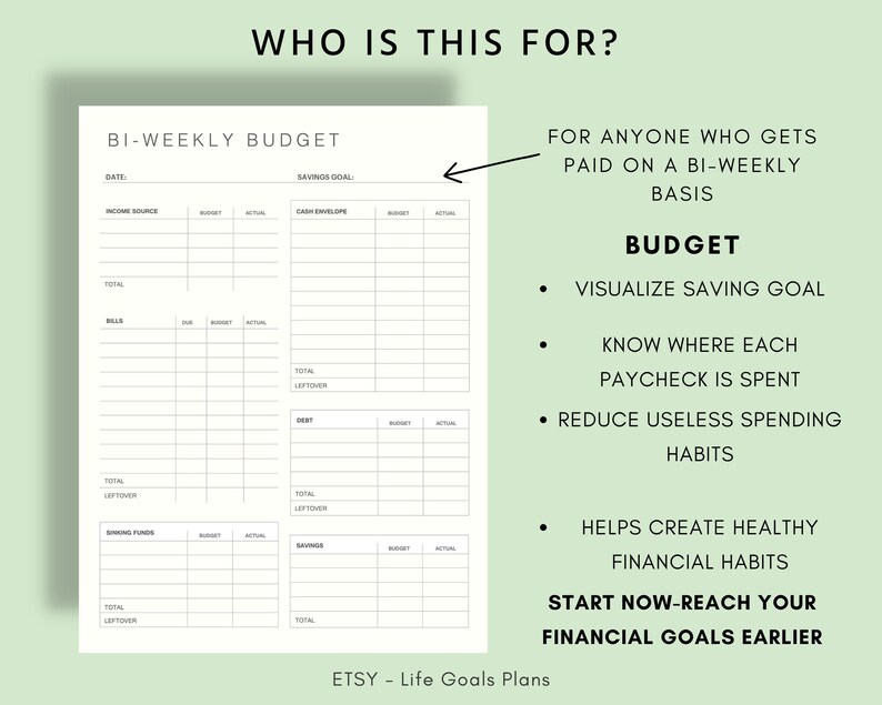 Bi Weekly Budget Planner Printable, Paycheck Budget Template, Paycheck ...