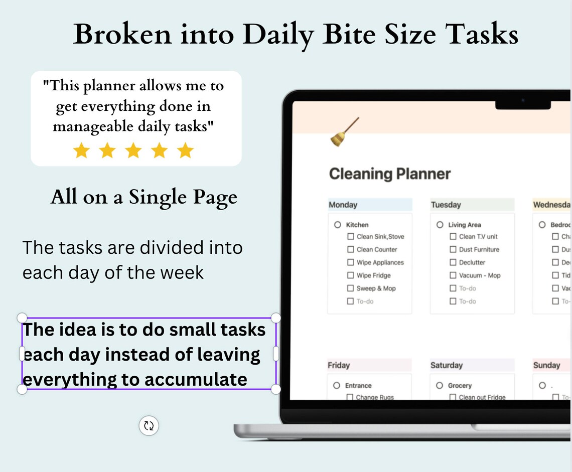 Cleaning Checklist Schedule for Notion, Weekly, Monthly, Yearly