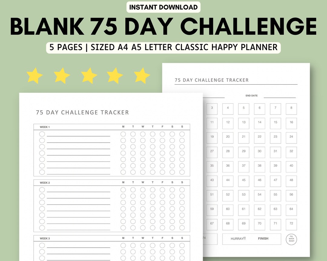 BLANK 75 Day Challenge, 75 Soft Challenge Track, 75 Hard Track ...