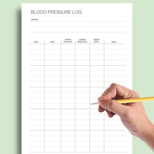 Blood Pressure Log, Blood Pressure Printable Pdf, Daily Blood Pressure ...