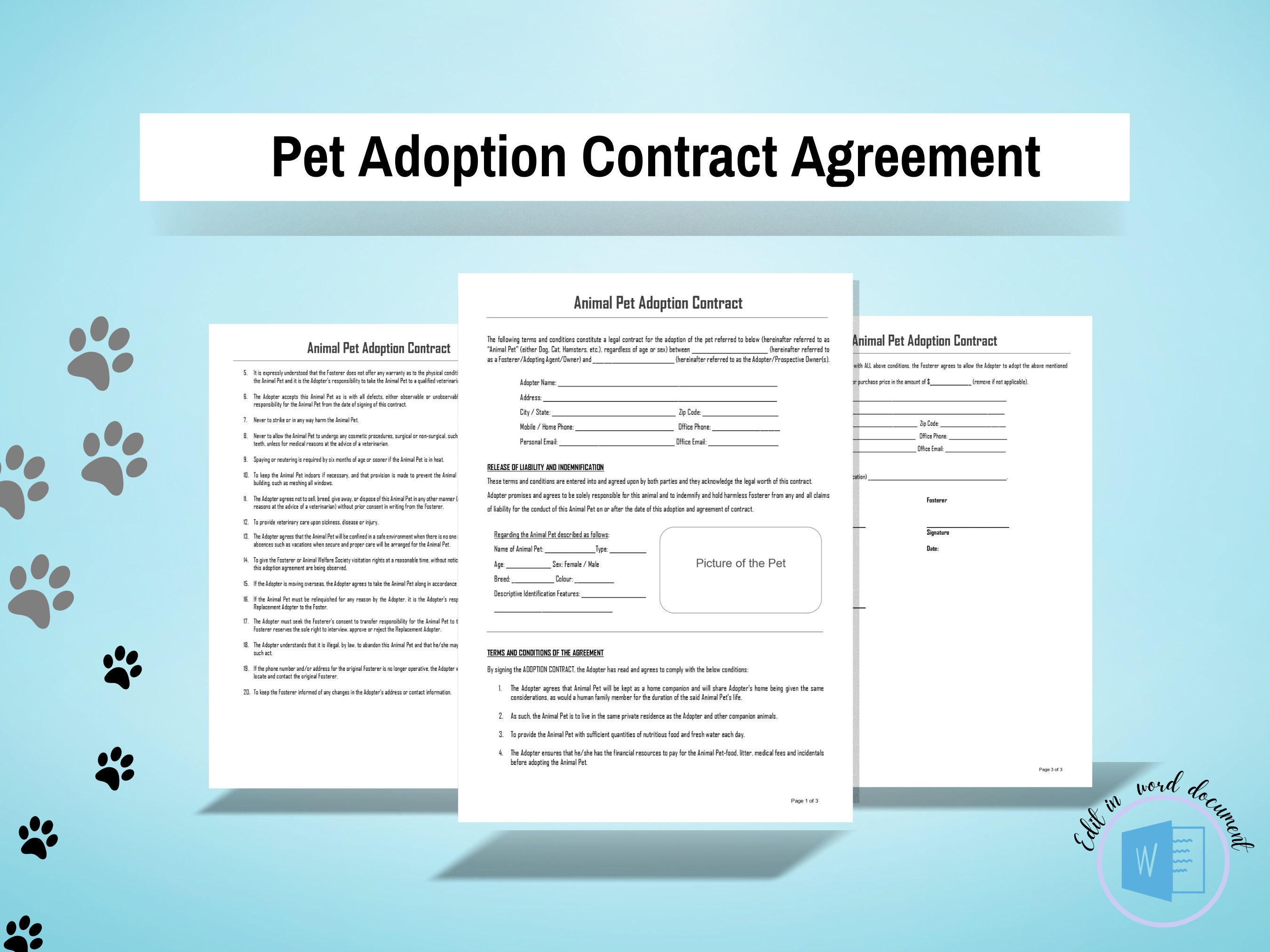 Pet Adoption Form - Etsy