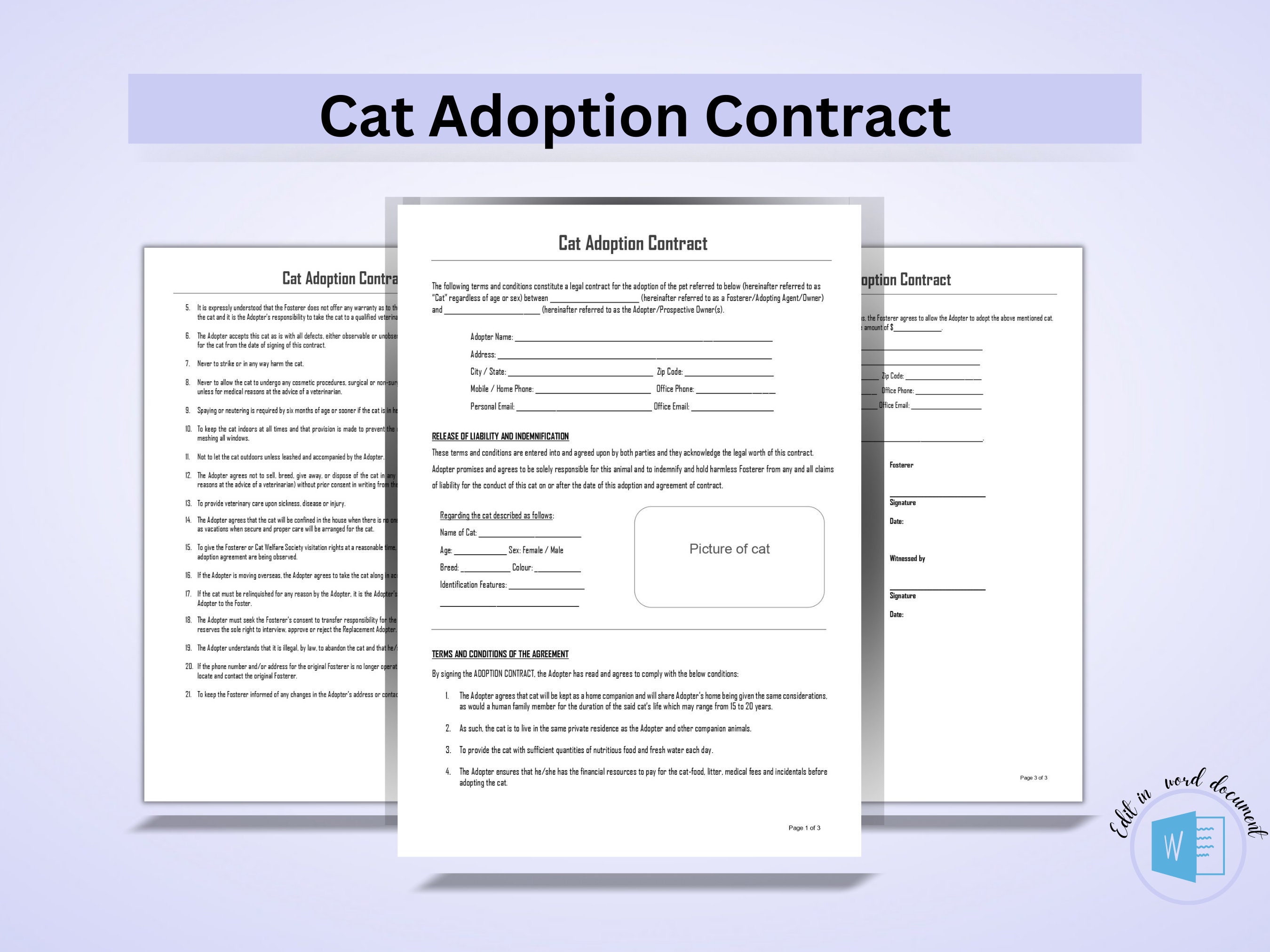 Pet Adoption Form - Etsy