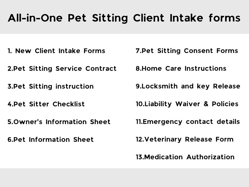 Pet Sitter Bundle Allinone Client Intake Forms Pet Etsy UK