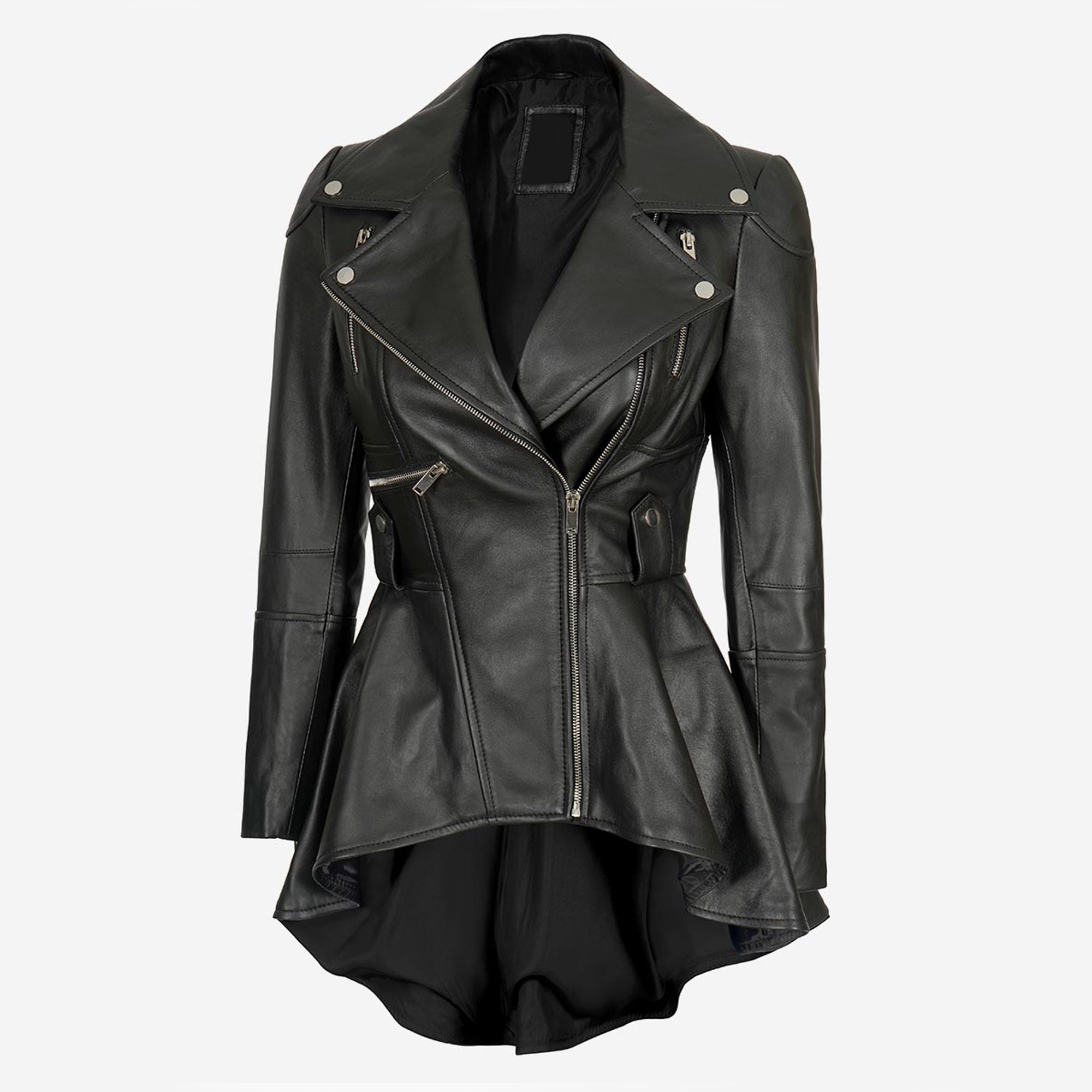 Women's Asymmetrical Peplum Black Leather Jacket Winter - Etsy