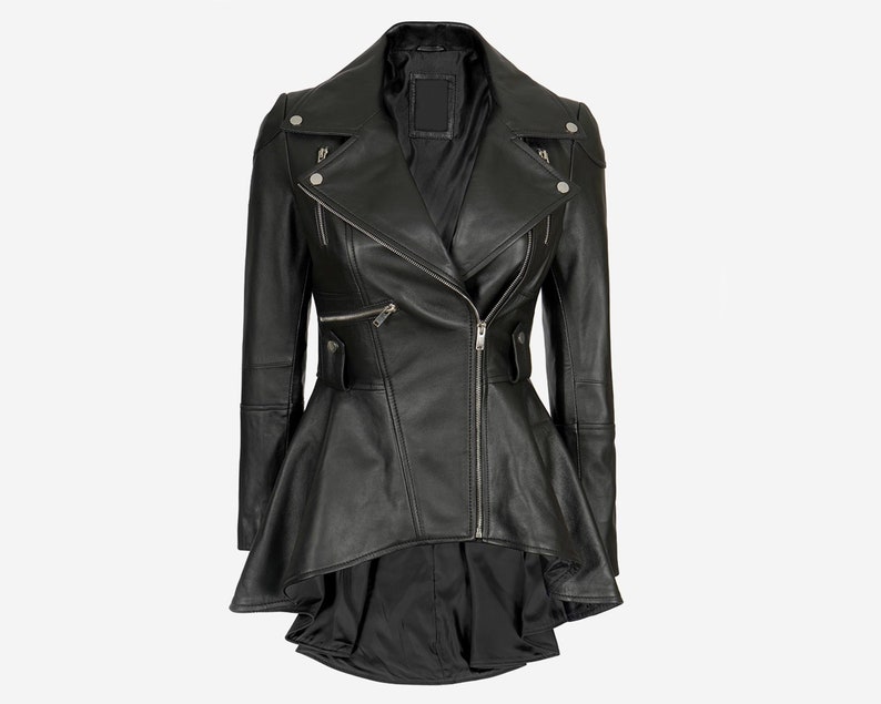 Women's Asymmetrical Peplum Black Leather Jacket Winter - Etsy