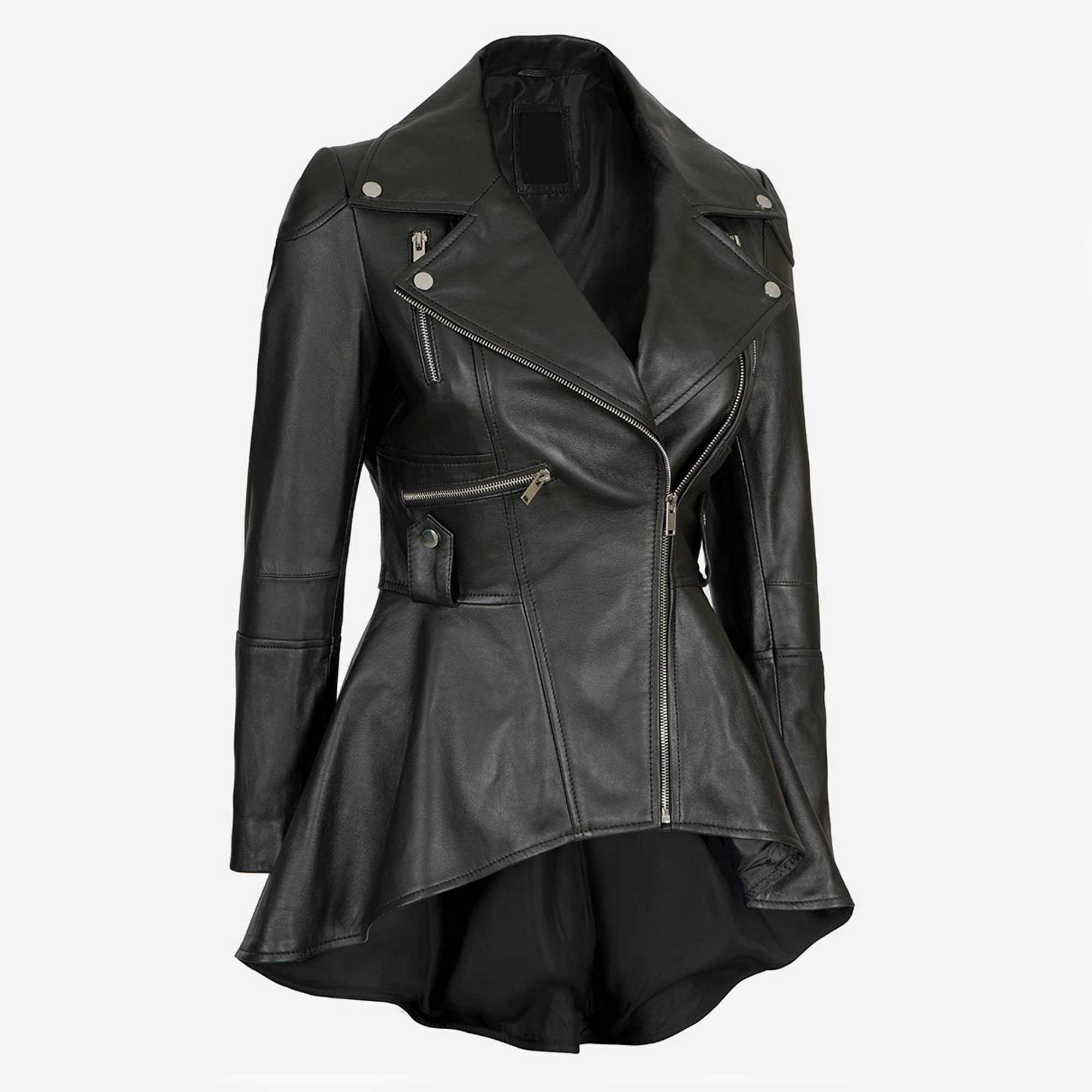 Women's Asymmetrical Peplum Black Leather Jacket Winter Jacket ...