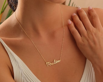 14K Gold Name Necklace, Minimalist Name Necklace, Engraved Name Necklace, Personalized Gifts, Gift For Her, Dainty Necklace
