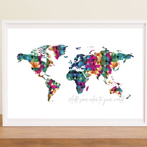 Printable world map Art Canvas poster happy colors Download large dorm decor wall map of world Digital print Add Some Color to Your World