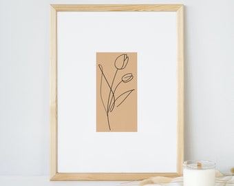 Floral Line Art | Floral Print | Neutral Wall Decor | Minimalist Printable | Digital Download |  Printable Wall Art | Boho Wall Art