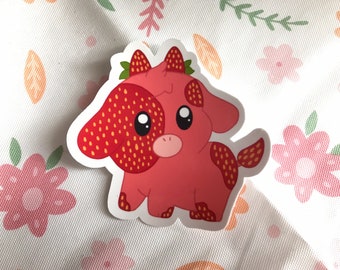 Kawaii Strawberry Cow Chibi Sticker | Cute Animal Vinyl Decal - Etsy