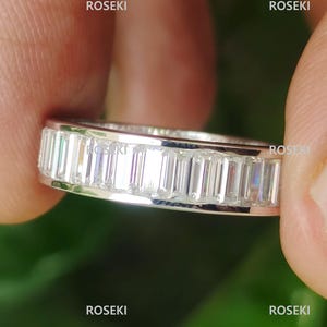 Baguette Moissanite Engagement Band/4MM Channel Setting 14K Gold Band/Full Eternity Baguette Wedding Band/Baguette Matching Stackable Band