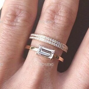 Baguette Moissanite Engagement Ring: 14K Yellow Gold Art Deco Wedding Ring