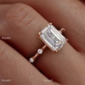 2.50ct Emerald Cut Moissanite Engagement Ring, Emerald Cut Solitaire Diamond Wedding Ring, Vintage Bridal Ring Promise Ring Anniversary Ring
