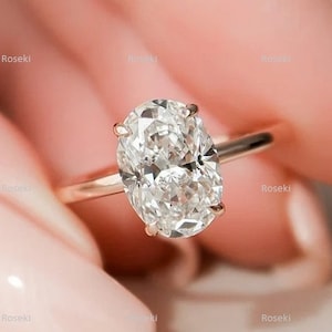 14K Rose Gold Oval Cut Moissanite Ring/Oval Cut Diamond Solitaire Engagement Ring/Hidden Halo Wedding Ring/Minimalist Ring/Anniversary Ring
