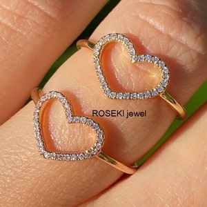 Open Heart Diamond Moissanite Ring/Open Heart Diamond Stacking Ring/14K Solid Gold Love Ring for her/Anniversary Gift Ring/Wedding Gift Ring