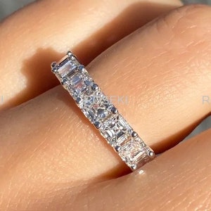 3 CT Asscher Cut Moissanite Wedding Band, White Gold Half Eternity Band ,Anniversary Band, Asscher Cut Eternity Band, Wedding Band For Gift