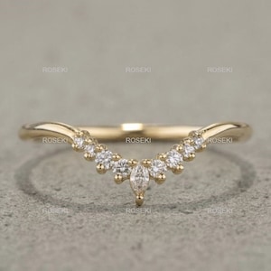 Marquise Ehering geschwungen / Rosegold Moissanit Ehering / einzigartiger vintage Chevron V Ring / Hochzeitsband