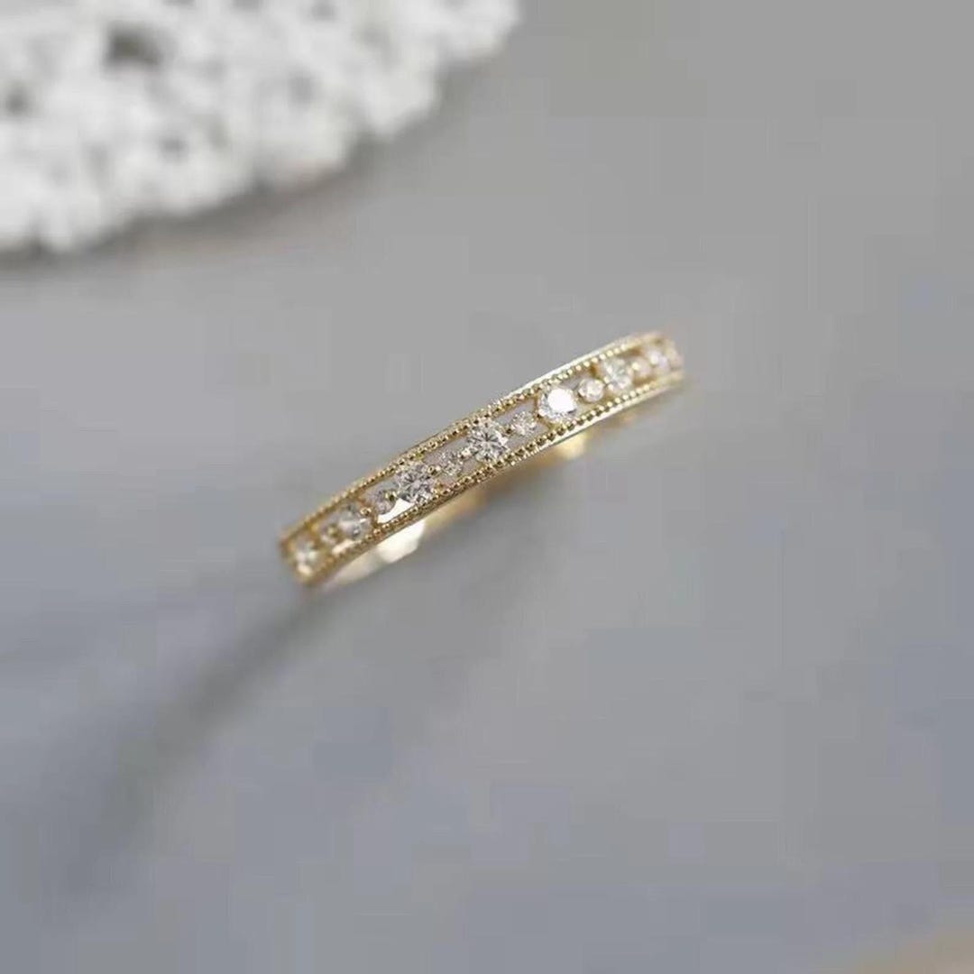 Round Cut Moissanite Wedding Band 14k Yellow Gold Wedding Ring Genuine ...