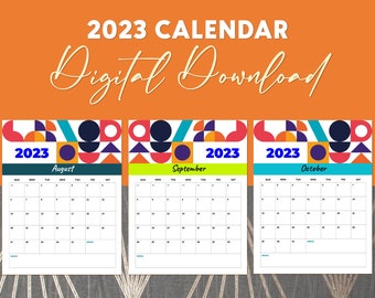 2023 Monthly Calendar, Digital Download, Printable PDF, Geometric, A4 Printable Calendar, Year Calendar