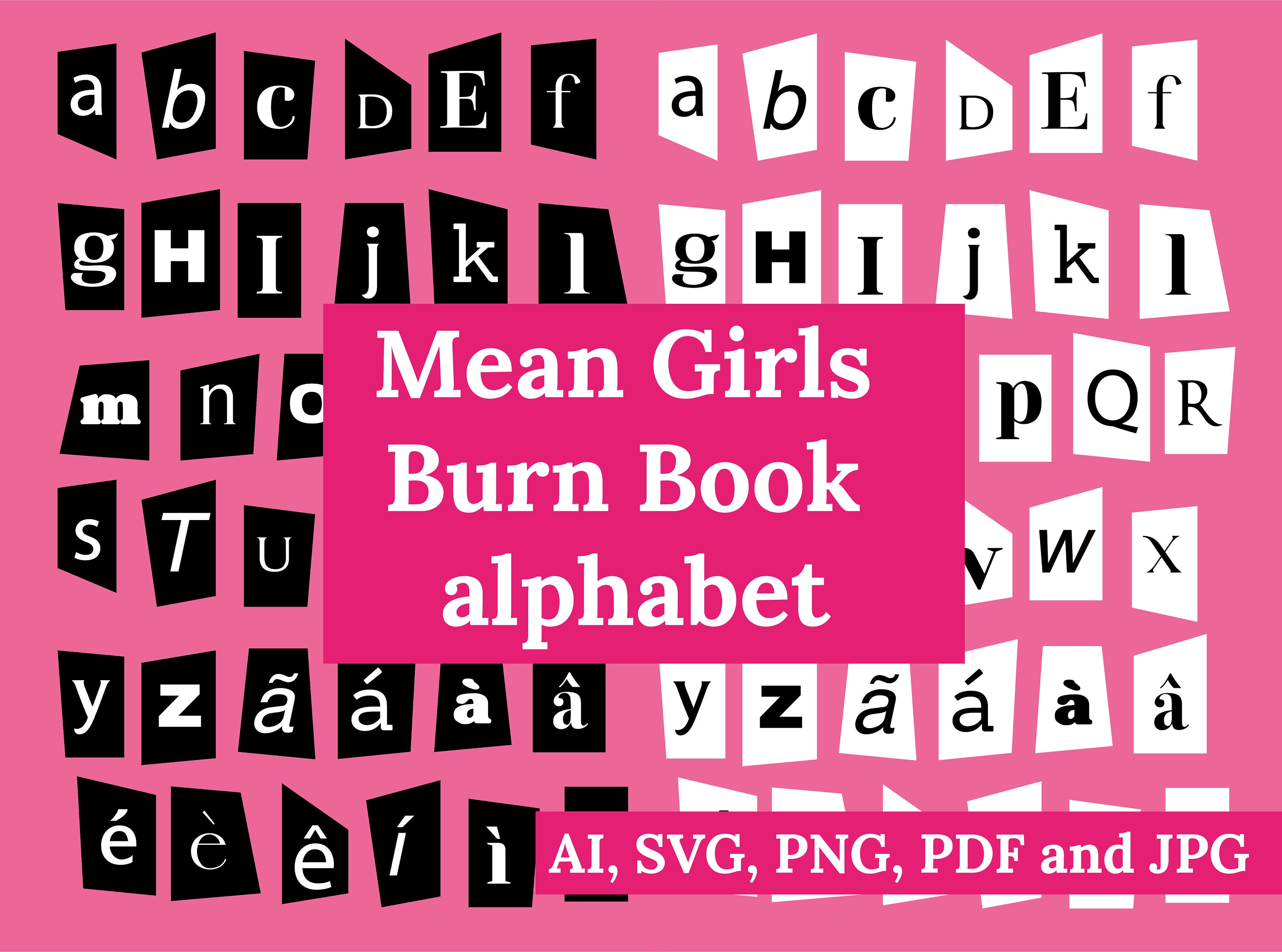 Burn Book Alphabet, Burn Book Letters, Cricut Cut Files, Burn Book SVG,  Mean Girls SVG 