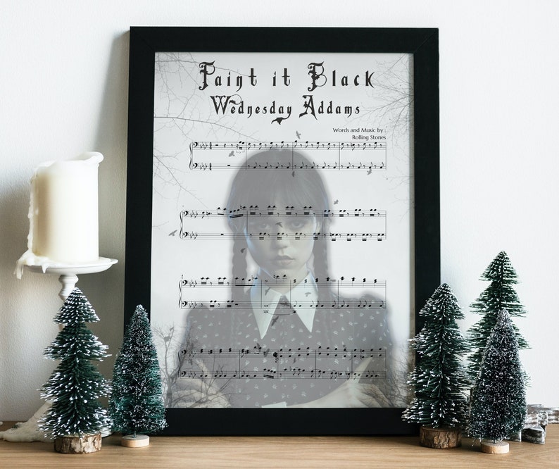 Wednesday Addams Cello 'paint It Black' Sheet Music Canvas Print