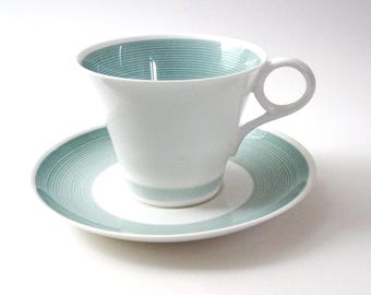 Juego de taza y platillo de porcelana fina Art Deco Shelley de la década de 1930