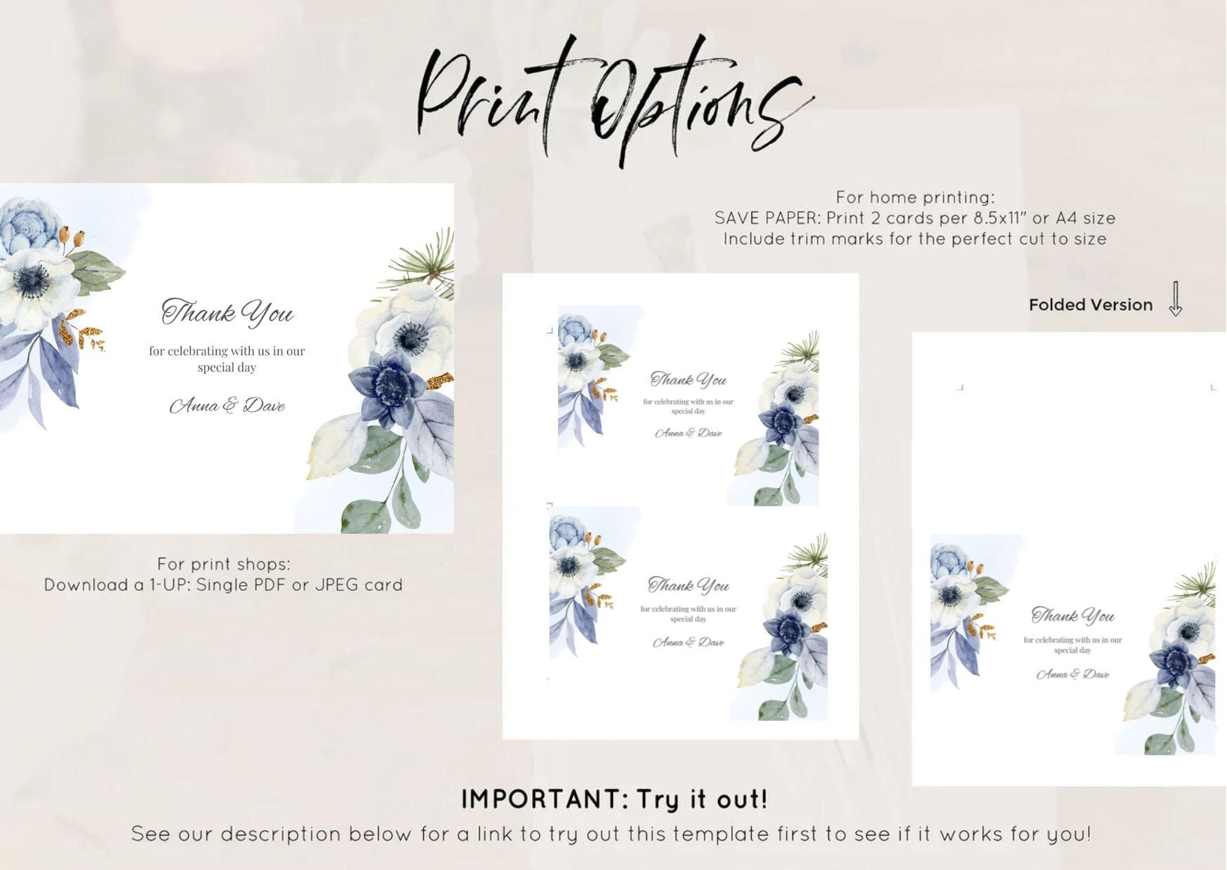 Floral Thank You Card Template, Printable Canva (PDF) - Etsy