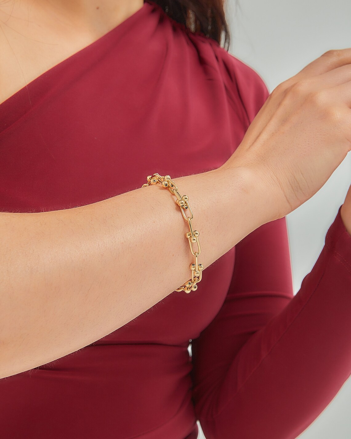 U Link Chain 5 Mm Bracelet 14K Gold Chain Bracelet Chunky Etsy