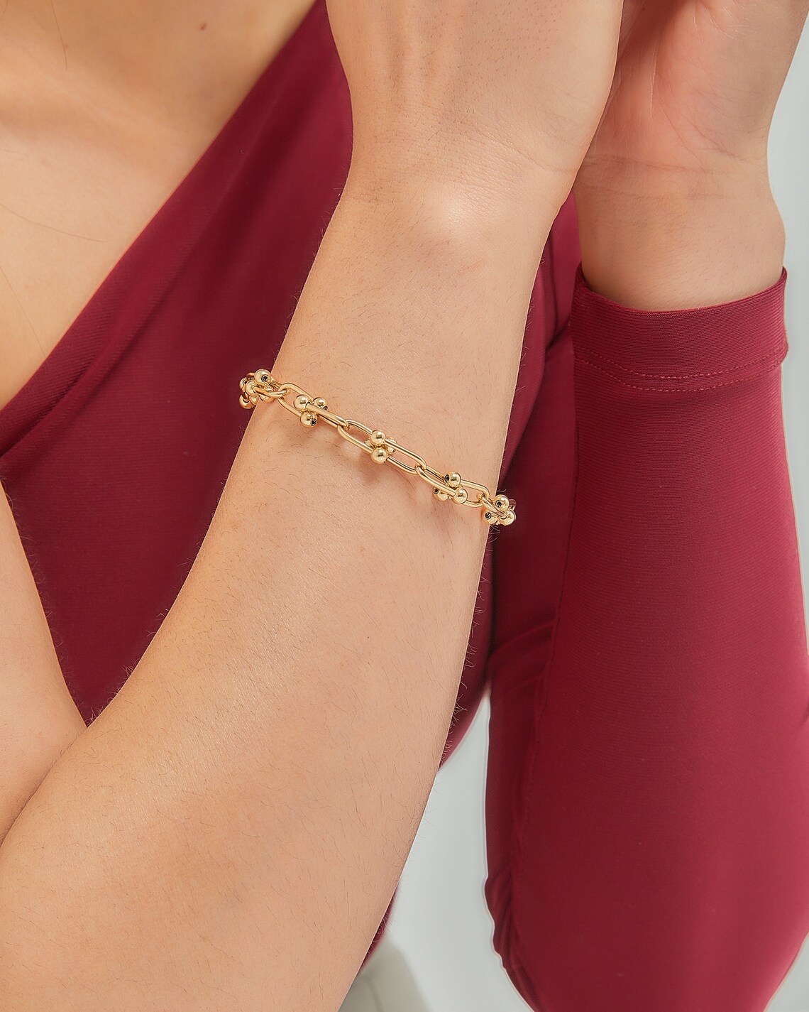 U Link Chain 5 Mm Bracelet 14K Gold Chain Bracelet Chunky Etsy