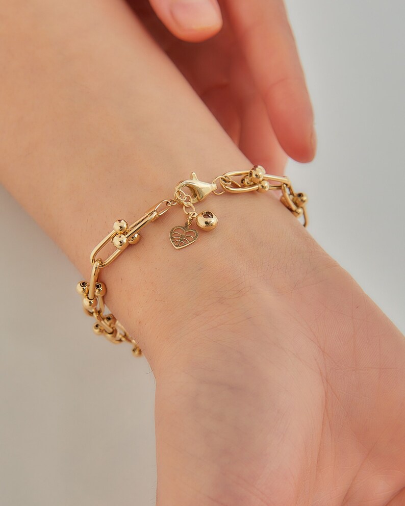 U Link Chain 5 Mm Bracelet 14K Gold Chain Bracelet Chunky Etsy
