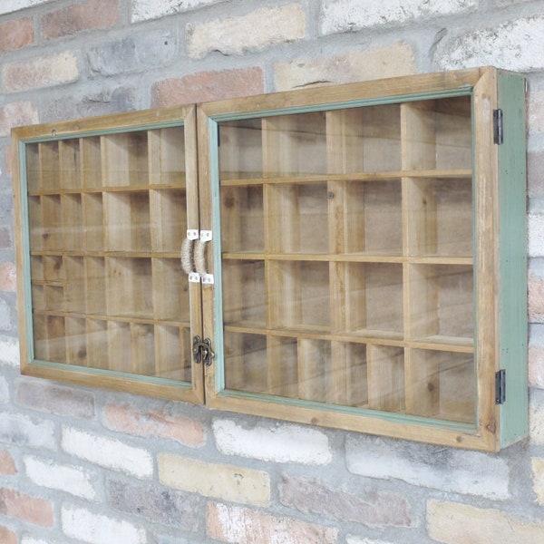 Industrial Wall Cabinet Small Retro Display Shelf Models Vitrine Glass Door Storage Box Rustic Wood Shabby Chic French Apothecary Room Unit