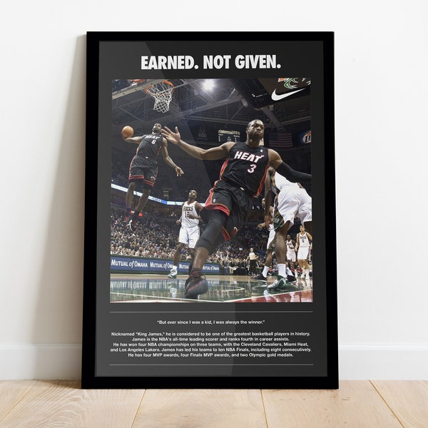 LEBRON JAMES Artwork FramedORPoster, MOTIVATIONAL, Michael Jordan, Basketball, Trainers, Vintage, Nike, Home Office, Wall Decor, Miami