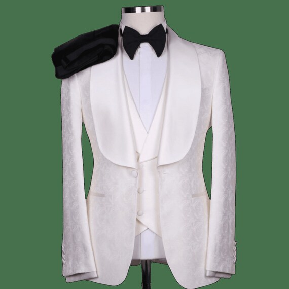 White Blazer & Vest With Black Pant Floral White Tuxedo With Etsy