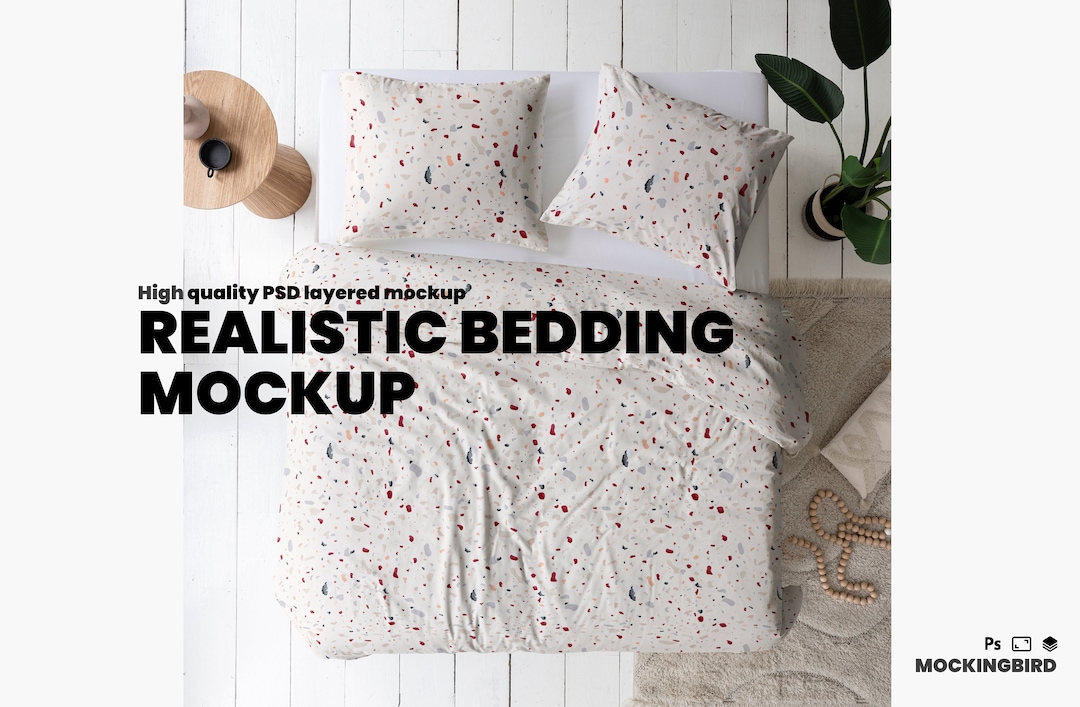 Mockup Bedding in Photoshop, Fabric Mockup, Bedding Linens, Bedroom