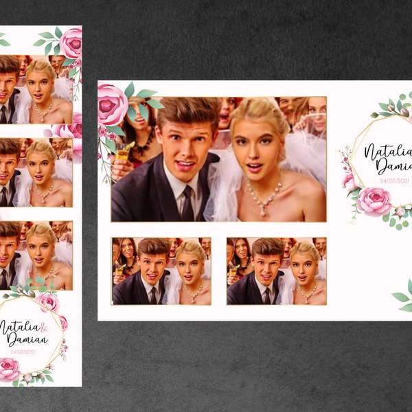 Templates SET (Stripes and Postcard) "FLOWERS_3" - Photobooth template, Photo booth template, Flowers