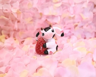 DISCOUNTED Handmade Polymer Clay Strawberry Cow Statue