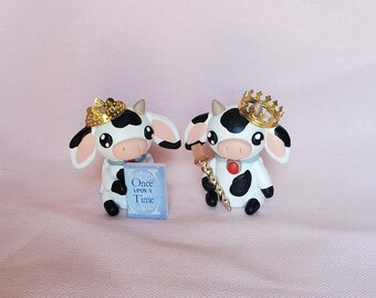 DISCOUNTED Handmade Polymer Clay Royal Fairytale King and Queen Cow Sculptures
