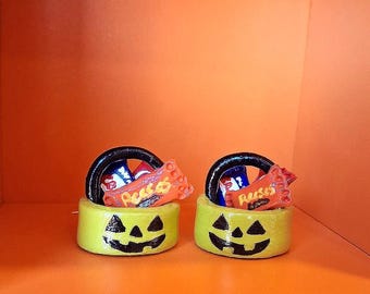 Halloween Trick or Treat Green Pumpkin Candy Basket Earrings