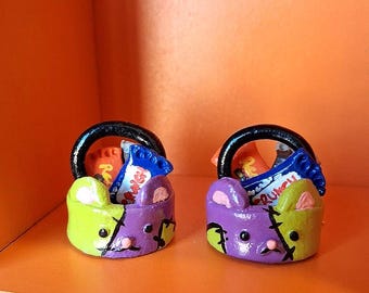 Halloween Frankenstein Bear Candy Bucket Clay Earrings