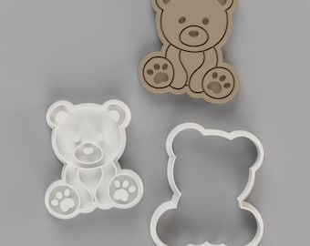 Cute Teddy Bear Cookiecutter, New Born Party Embosser Stamp, Adorable Baby Shower Cookie Cutter, Kitchen Accessory For Fondant Decorations