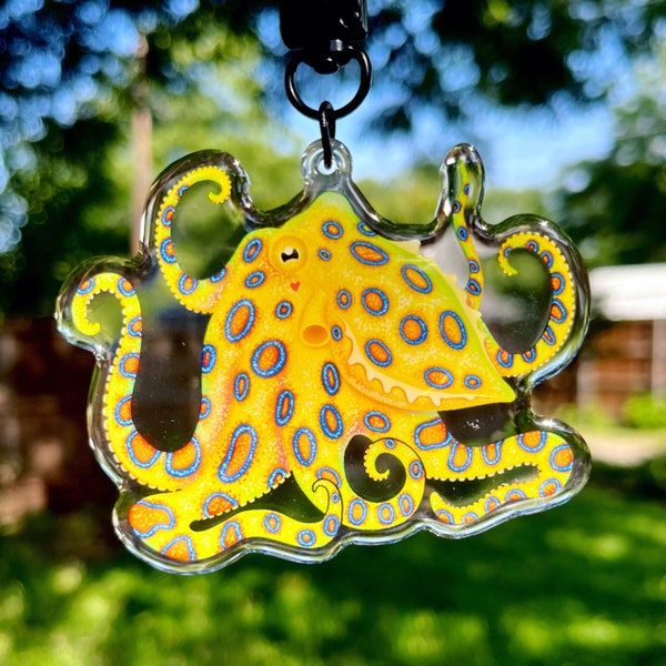 Blue Ringed Octopus  Keychain Charm/ Saltwater aquarium reef fish art decor