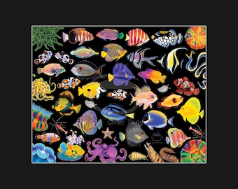 Coral Reef Fish Art Print / Saltwater reef fish aquarium art