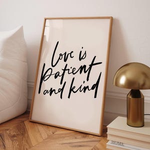 Love Is Patient & Kind Wall Art, Bible Verse Print - 1 Corinthians 13:4, Minimalist Christian Home Decor Poster, Gift for Her, Wedding Gift