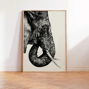 African Elephant Wall Art, Elephant Black & White Safari Poster, African Animal Wildlife Wall Art, Bold Living Room Decor, Office Wall Print