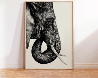 Black and White Elephant Print: African Wildlife Wall Art (Digital Download)