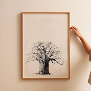 Baobab Tree Digital Print, African Inspired Wall Art, Minimalist Black & White Tree Illustration, Tree of Life Art, African Botanical Decor