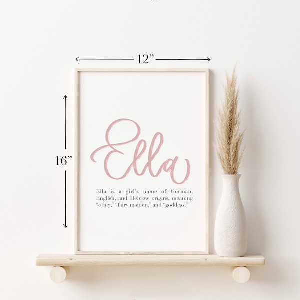 Ella Name Description Wall Art, Blush Pink Calligraphy Name Meaning, Printable Baby Shower Gift, Girls Bedroom Nursery Decor, Digital Print