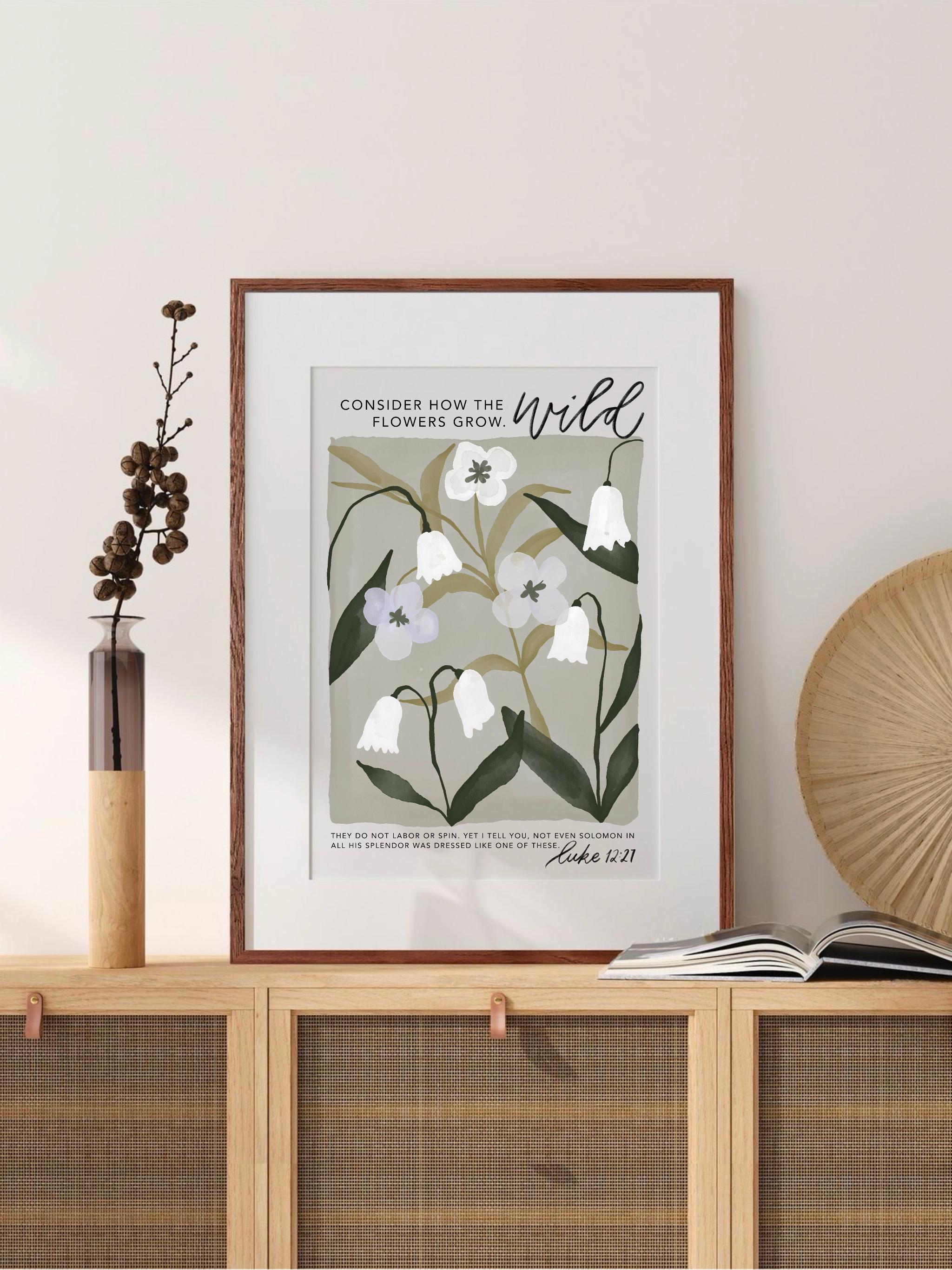 Wildflower Bible Verse Wall Art: Christian Scripture Luke 12 Decor ...