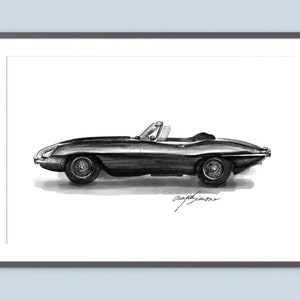 Jaguar E-type Sports Car Illustration vintage Car Wall Art Office Decor, Classic Car Wall Print Gift for Dad, Gift for Boyfriend